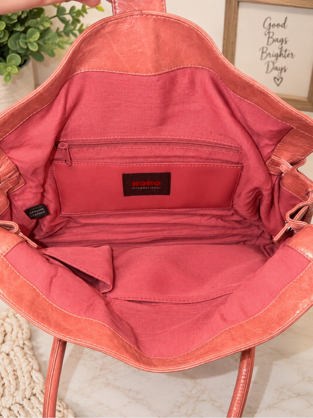 HOBO International Coral Pink Genuine Leather Satchel Shoulder Bag - Picture 2 of 3